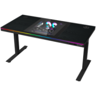 Dual-motor sit/stand adjustable-height gaming desk with built-in PC
