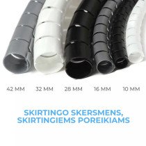 Spiralinis kabelių organizatorius  42mm x 2m, lankstus baltas
