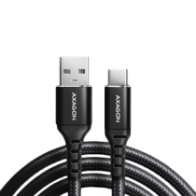Axagon Data and charging USB 2.0 cable length 1 m. 3A. Black braided.